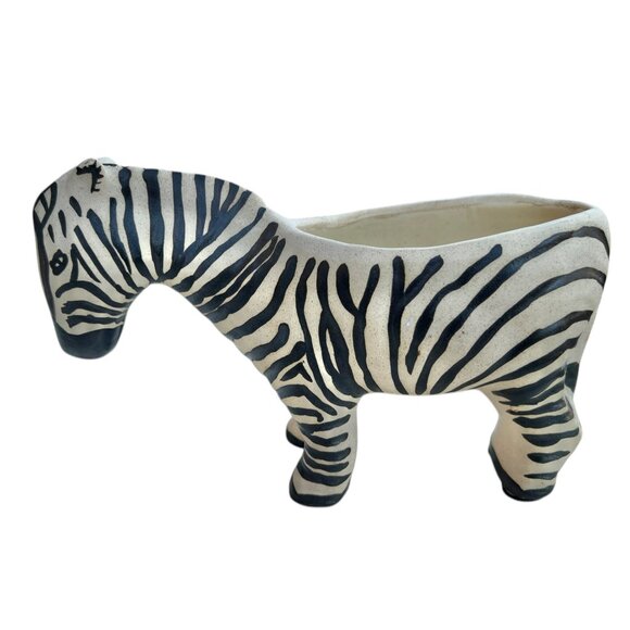 Handcrafted Anthropology Retired Zebra Ceramic Planter by Leah Reena Goren GUC - Picture 11 of 11